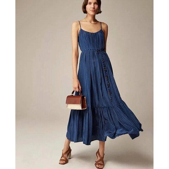 J.CREW Dresses & Skirts - J.CREW Caspia Dress In Dot Crepe De Chine Blue White Print Maxi Size XXL NWOT